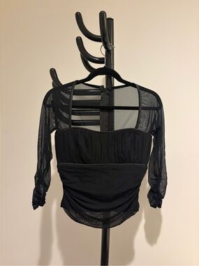 Women’s Black Mesh Sleeve Blouse